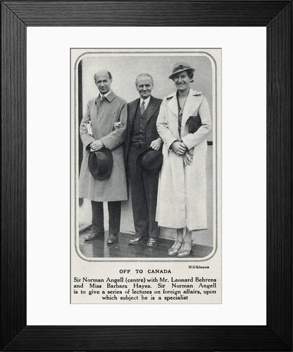 Framed Print : Sir Norman Angell and Leonard Behrens with Miss Barbara Hayes on board ship en route to