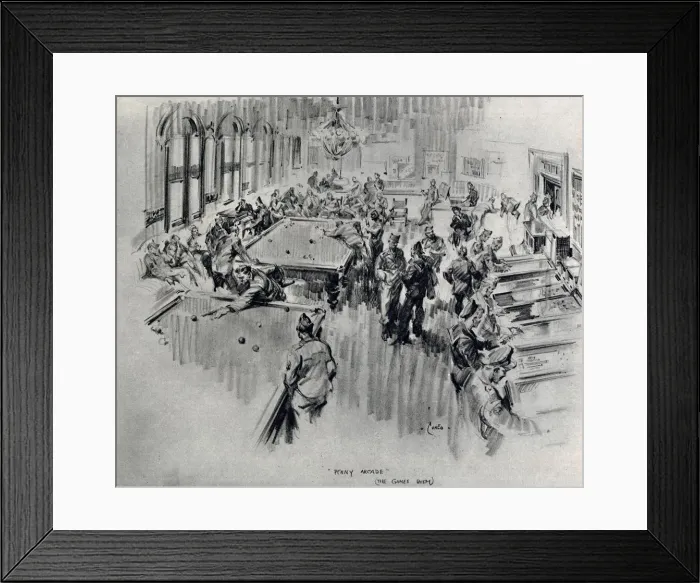 Framed Print : The Games Room, or Penny Arcade at the American Red Cross Club, Rainbow Corner