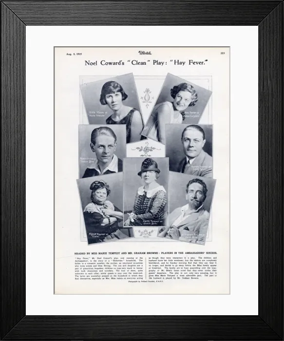 Framed Print : The cast of Hay Fever, described as Noel Cowards Clean Play by The Sketch Framed Print : The cast of Hay Fever, described as Noel Cowards Clean Play by The Sketch