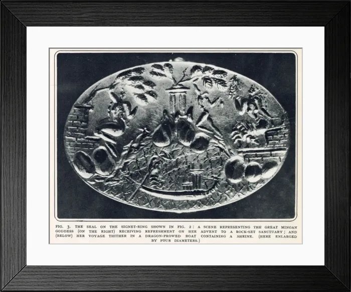 Framed Print : The seal of a royal Minoan signet ring found at Knossos in Crete. Date: 1931 Framed Print : The seal of a royal Minoan signet ring found at Knossos in Crete. Date: 1931