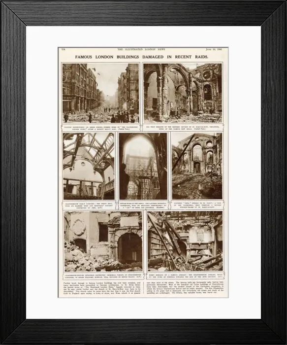 Framed Print : Famous London Buildings Damaged in Recent Raids Framed Print : Famous London Buildings Damaged in Recent Raids