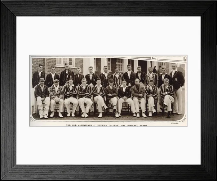 Framed Print : Combined Cricket Teams photo - Old Alleynians versus Dulwich College. Date: 1934 Framed Print : Combined Cricket Teams photo - Old Alleynians versus Dulwich College. Date: 1934