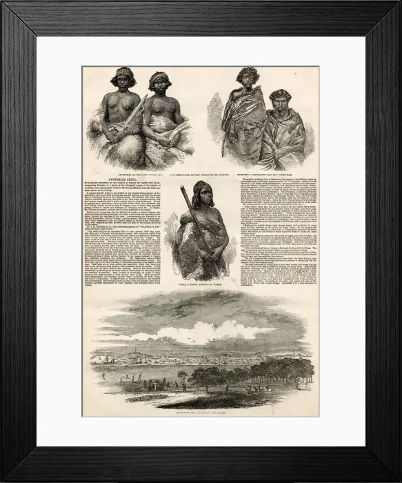 Framed Print : Page from The Illustrated London News reporting on the indigenous people of Australia Framed Print : Page from The Illustrated London News reporting on the indigenous people of Australia
