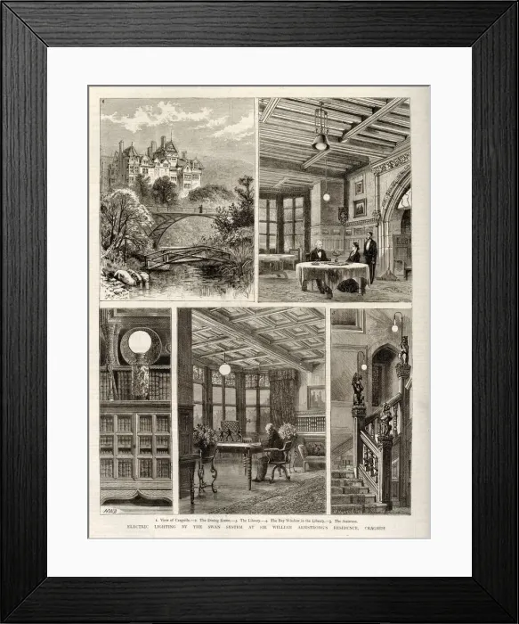 Framed Print : Electric Lighting in Home of Industrialist William Armstrong Framed Print : Electric Lighting in Home of Industrialist William Armstrong
