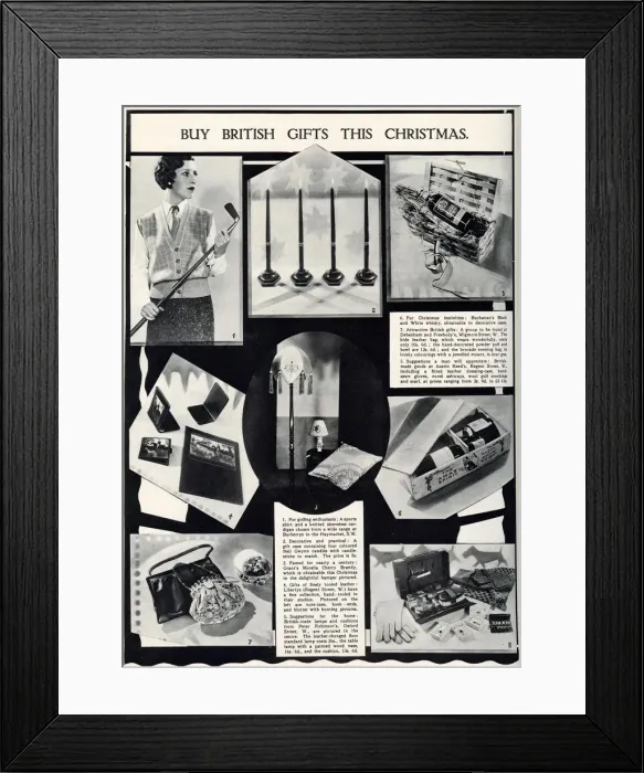 Framed Print : Page from The Illustrated London News suggesting ideas for British goods for Christmas Framed Print : Page from The Illustrated London News suggesting ideas for British goods for Christmas