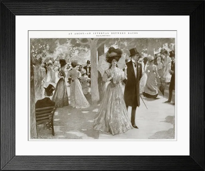 Framed Print : Edwardian men and women in their fine attire, socializing in the interval between horse races. Date: 1907 Framed Print : Edwardian men and women in their fine attire, socializing in the interval between horse races. Date: 1907