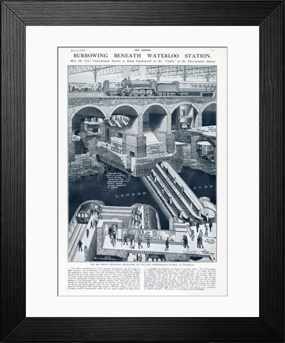 Framed Print : Waterloo Underground Station - cross-section 1926 Framed Print : Waterloo Underground Station - cross-section 1926