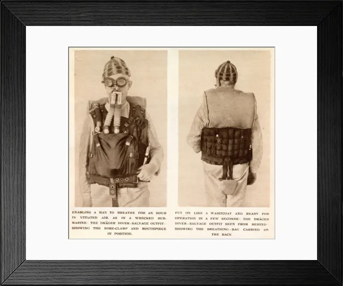 Framed Print : Breathing Apparatus for Diving 1913 Framed Print : Breathing Apparatus for Diving 1913
