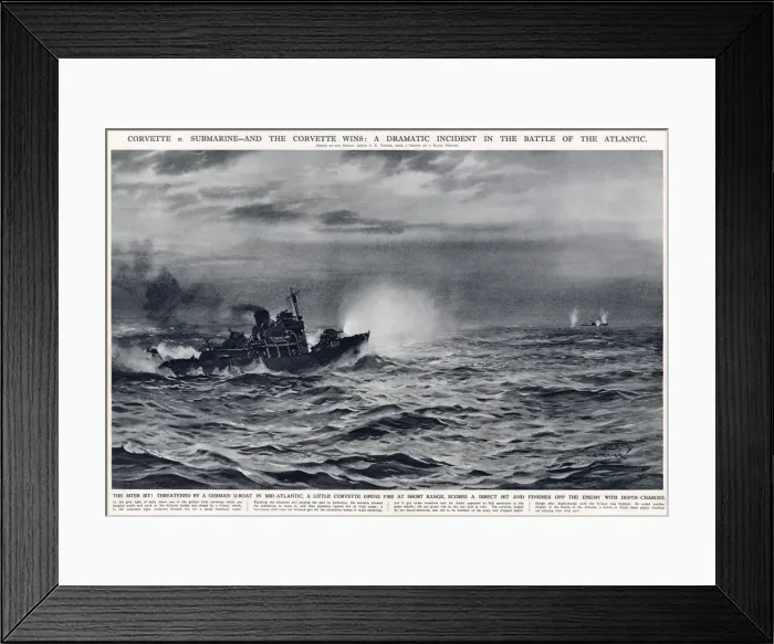 Framed Print : WW2 - Corvette versus Submarine - Corvette wins Framed Print : WW2 - Corvette versus Submarine - Corvette wins