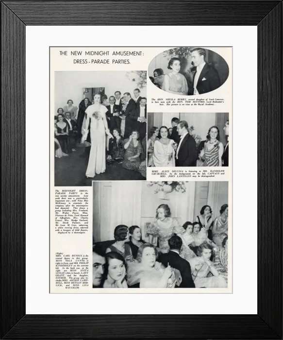 Framed Print : Page from The Sketch reporting on a midnight party / fashion show put on by designer Framed Print : Page from The Sketch reporting on a midnight party / fashion show put on by designer