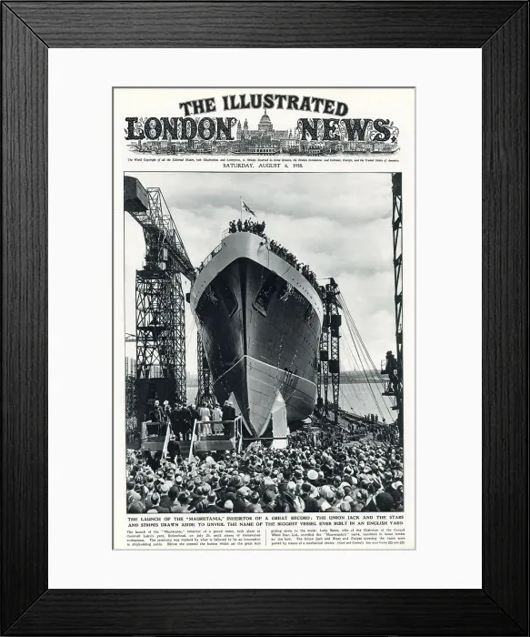 Framed Print : RMS Mauretania, ocean liner being launched 1938 Framed Print : RMS Mauretania, ocean liner being launched 1938