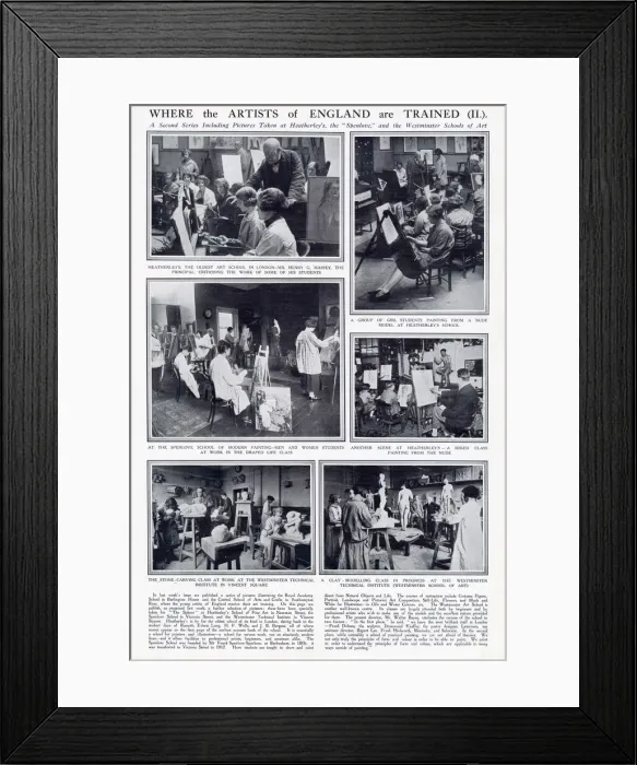 Framed Print : Page from The Sphere with a selection of pictures showing art students at work at three Framed Print : Page from The Sphere with a selection of pictures showing art students at work at three