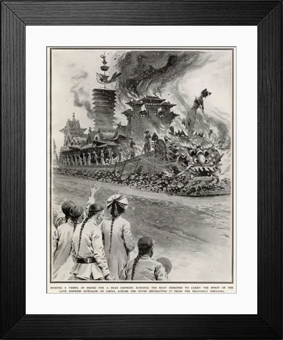 Framed Print : Making a vessel of smoke for a dead Empress: burning the boat designed to carry Framed Print : Making a vessel of smoke for a dead Empress: burning the boat designed to carry