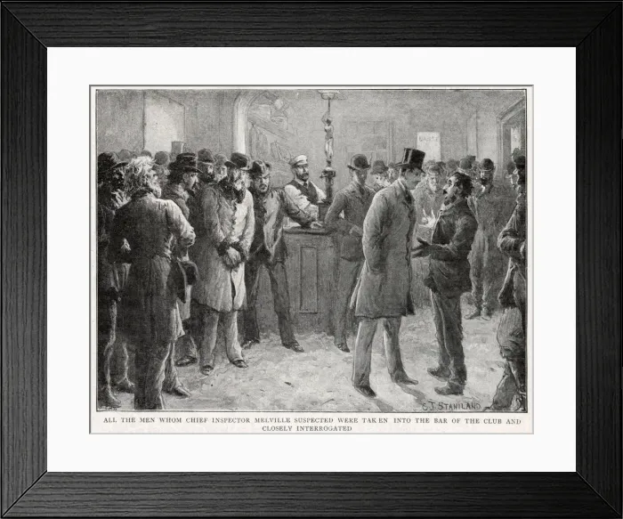 Framed Print : Men interrogated by Chief Inspector Melville Framed Print : Men interrogated by Chief Inspector Melville