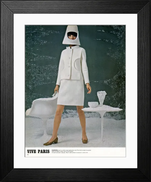 Framed Print : Viva Paris. Pierre Cardins suit in white wool gabardine (by Fournier Framed Print : Viva Paris. Pierre Cardins suit in white wool gabardine (by Fournier