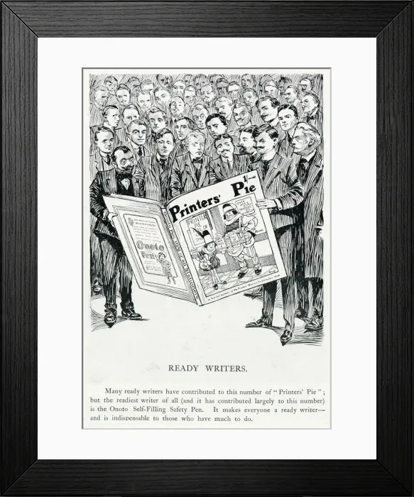 Framed Print : Advertisement or advertorial for Onoto safety pens in Printers Pie magazine Framed Print : Advertisement or advertorial for Onoto safety pens in Printers Pie magazine