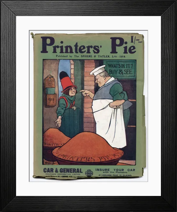 Framed Print : Front cover of Printers Pie, 1914 with a cover illustration by John Hassall showing a oe Framed Print : Front cover of Printers Pie, 1914 with a cover illustration by John Hassall showing a oe