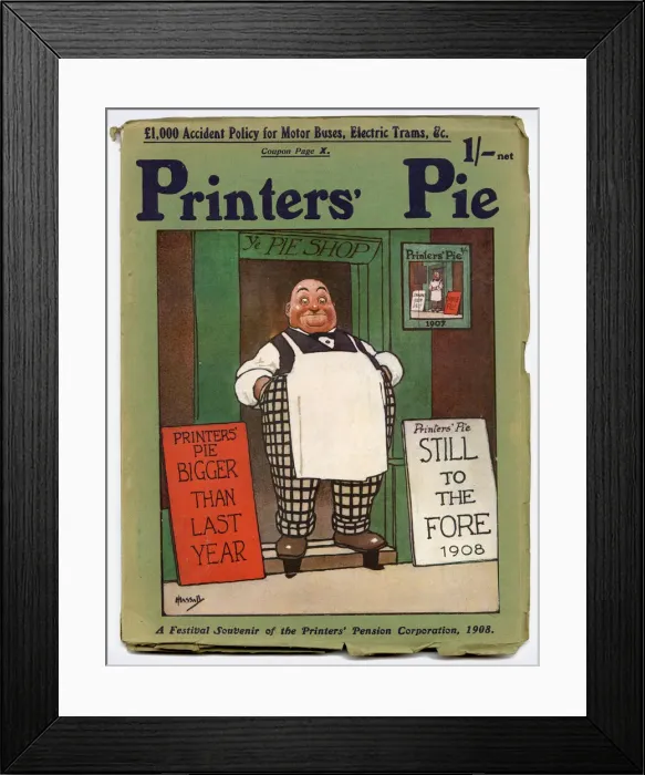 Framed Print : Front cover of Printers Pie, 1908, illustrated by John Hassall Framed Print : Front cover of Printers Pie, 1908, illustrated by John Hassall