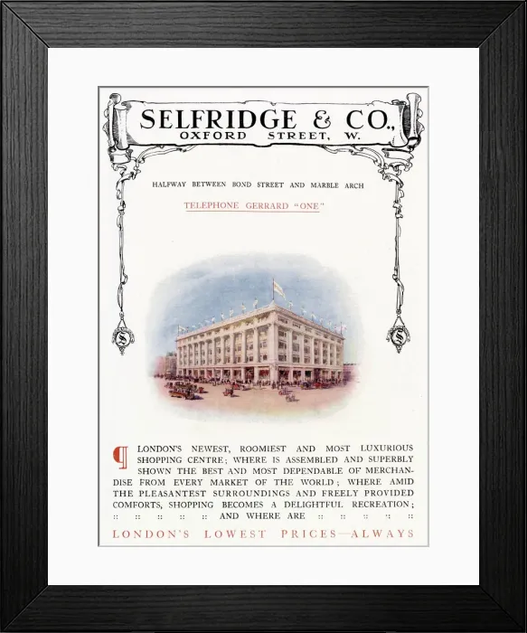 Framed Print : Advertising insert for the newly opened Selfridges department store on Oxford Street Framed Print : Advertising insert for the newly opened Selfridges department store on Oxford Street