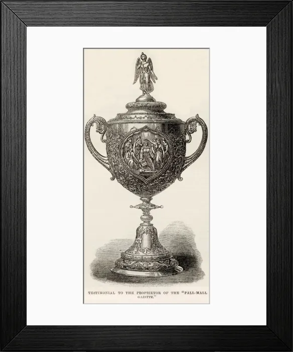 Framed Print : Silver vase surmounted by a winged figure representing the Flight of Genius presented Framed Print : Silver vase surmounted by a winged figure representing the Flight of Genius presented