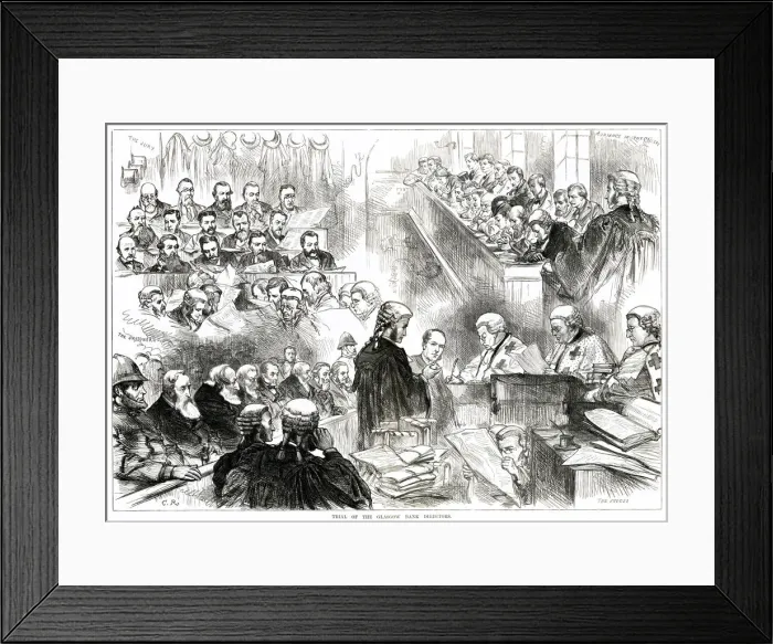 Framed Print : Trial of the Glasgow Bank Directors - Sketches in court