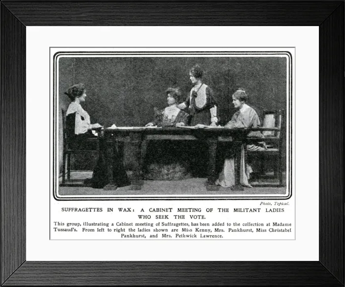 Framed Print : WSPU leaders at Madame Tussaud s. From left to right, the wax figures are of Annie Kenny