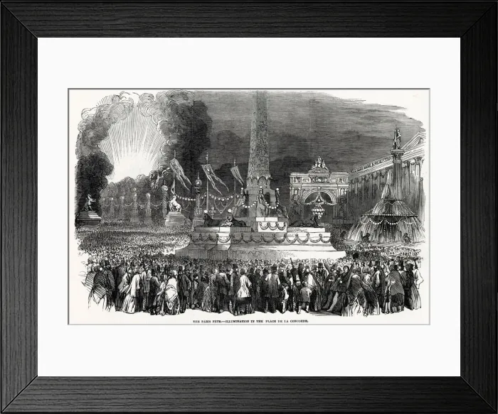 Framed Print : Paris Fete - Illuminations in the Place de la Concorde. Date: 1850 Framed Print : Paris Fete - Illuminations in the Place de la Concorde. Date: 1850