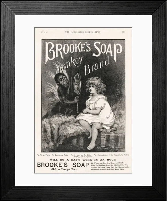 Framed Print : Advertisement for Brookes Monkey Brand Household Soap Framed Print : Advertisement for Brookes Monkey Brand Household Soap