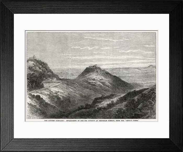 Framed Print : The Autumn Campaign - encampment of the 3rd Division at Frenham Common from the Devil s Framed Print : The Autumn Campaign - encampment of the 3rd Division at Frenham Common from the Devil s