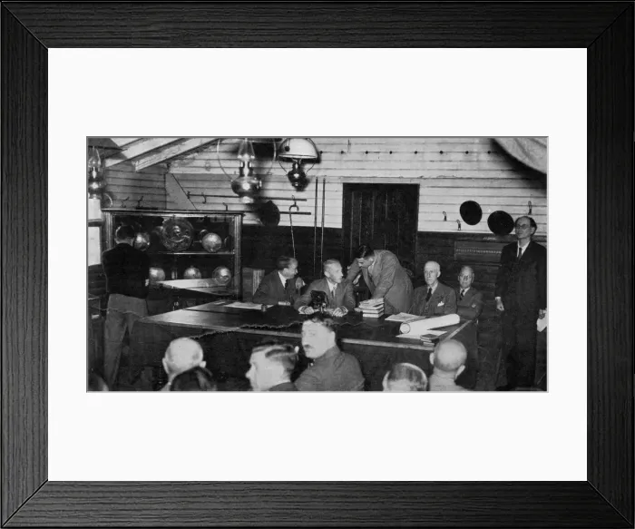 Framed Print : The foreman of the jury conferring with the Coroner in Sutton village hall where a Framed Print : The foreman of the jury conferring with the Coroner in Sutton village hall where a