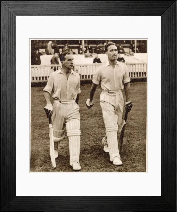 Framed Print : Bill Edrich and Denis Compton coming out to bat at Lords Cricket ground during Framed Print : Bill Edrich and Denis Compton coming out to bat at Lords Cricket ground during