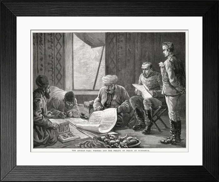 Framed Print : Afghan War: writing out the treaty of peace, 1879 Framed Print : Afghan War: writing out the treaty of peace, 1879