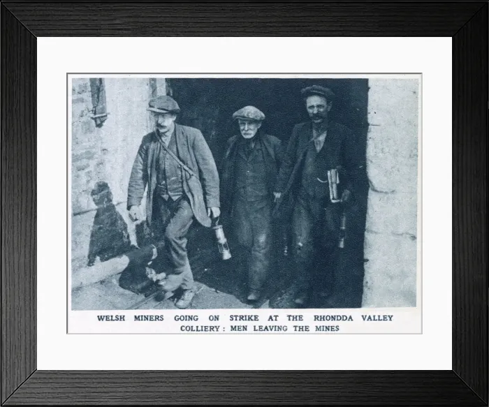Framed Print : Welsh miners going on strike at the Rhondda valley colliery: Men leaving the mines Framed Print : Welsh miners going on strike at the Rhondda valley colliery: Men leaving the mines