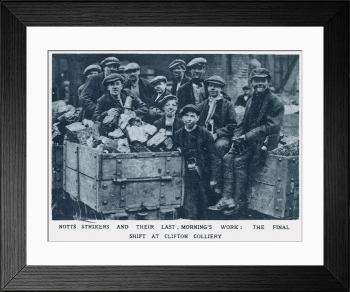 Framed Print : Notts strikers and their last mornings work: The final shift at Clifton Colliery