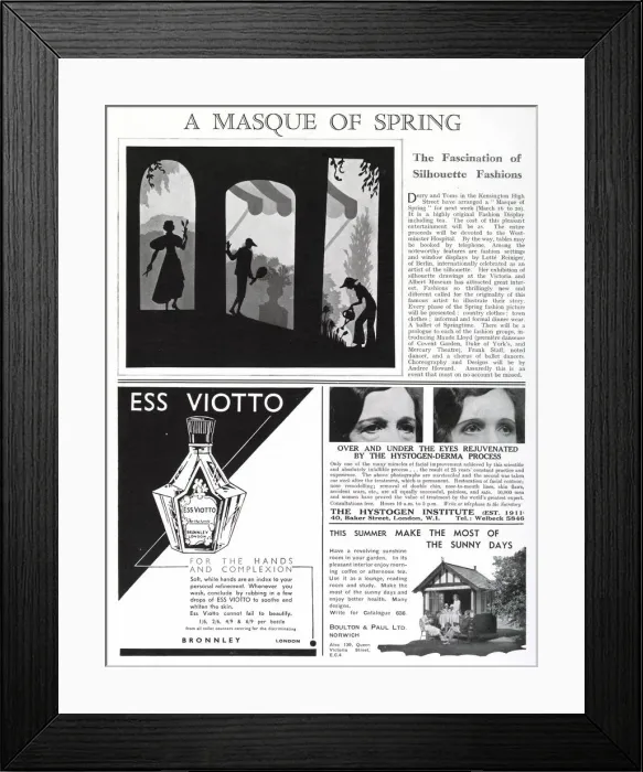 Framed Print : Report in The Tatler about a fashion event for spring fashions with settings