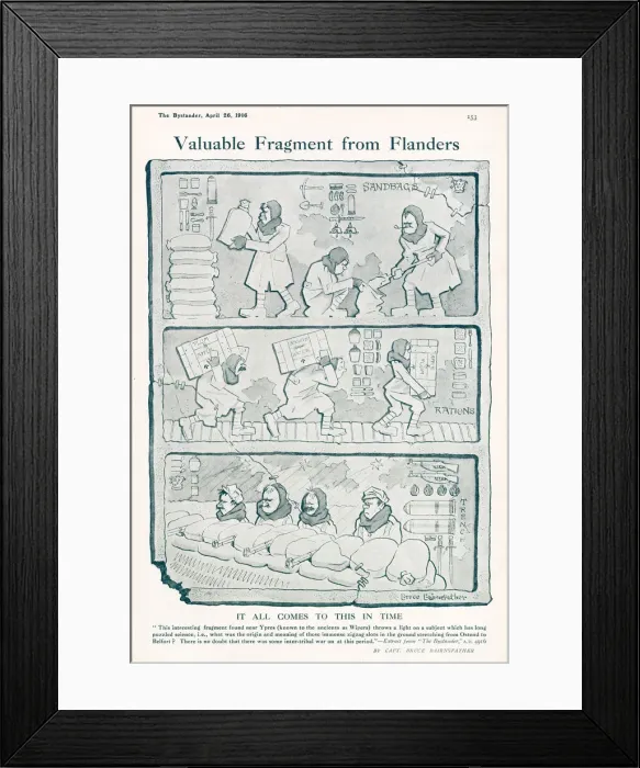 Framed Print : Cartoon by Bruce Bairnsfather in the style of Egyptian Hieroglyphs