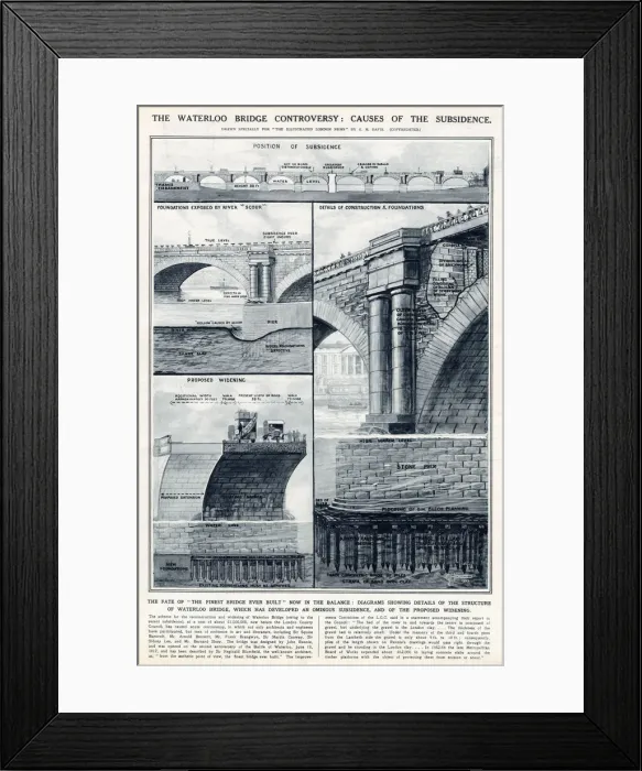 Framed Print : Subsidence of Waterloo Bridge by G. H. Davis 1924 Framed Print : Subsidence of Waterloo Bridge by G. H. Davis 1924
