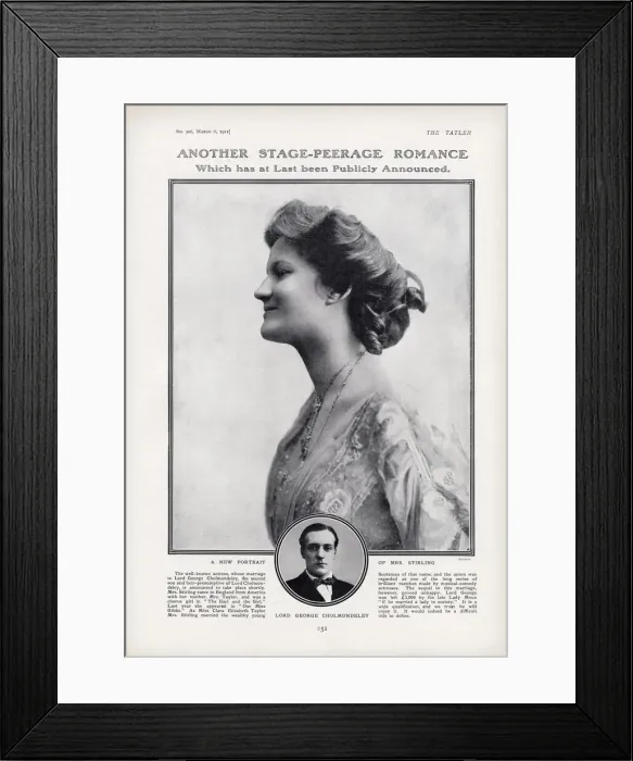 Framed Print : Page from The Tatler reporting on the marriage of Mrs Stirling Framed Print : Page from The Tatler reporting on the marriage of Mrs Stirling