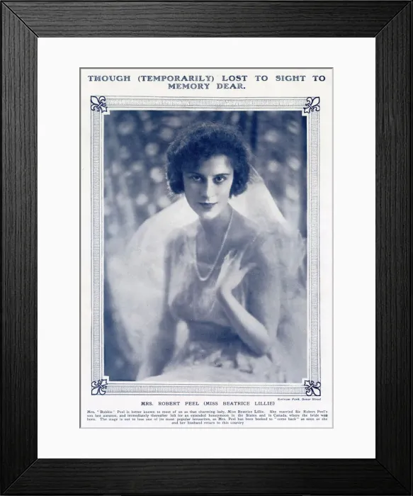 Framed Print : Actress Beatrice Lillie pictured in 1920 in The Tatler following her 1919 marriage to Framed Print : Actress Beatrice Lillie pictured in 1920 in The Tatler following her 1919 marriage to