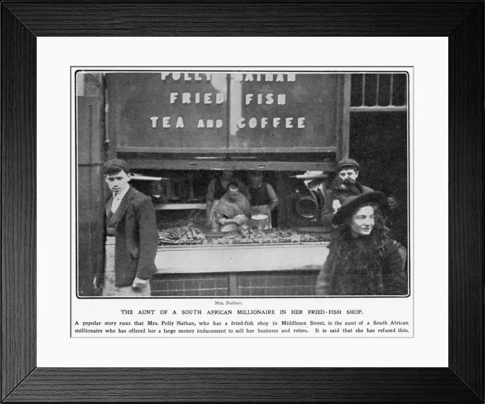 Framed Print : Fried fish shop run by Polly Nathan in Middlesex Street (Petticoat Lane Framed Print : Fried fish shop run by Polly Nathan in Middlesex Street (Petticoat Lane