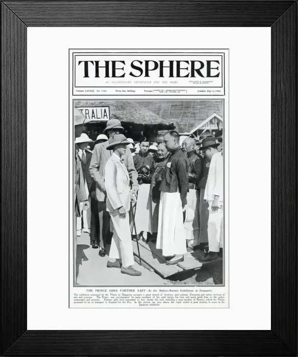 Framed Print : Cover of The Sphere, 6th May 1922. The Prince goes further east Framed Print : Cover of The Sphere, 6th May 1922. The Prince goes further east