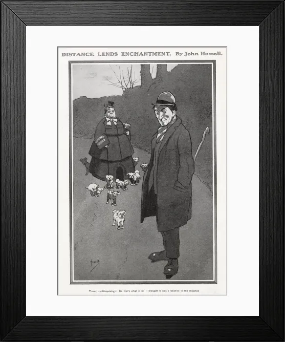Framed Print : Tramp (soliloquising) So thats what it is! I thought it was a beehive in a distance'In Framed Print : Tramp (soliloquising) So thats what it is! I thought it was a beehive in a distance'In