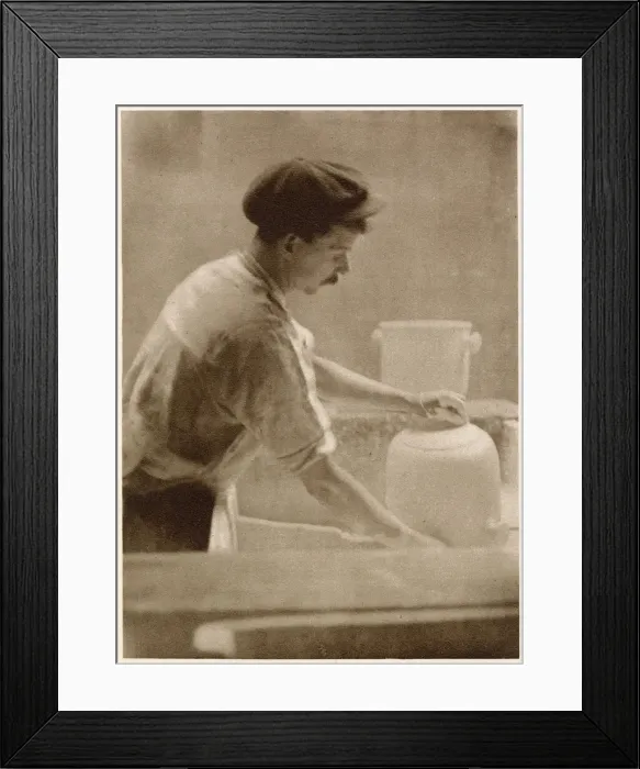 Framed Print : Glazing ware: a dipper at work in the dipping room. Date: 1913 Framed Print : Glazing ware: a dipper at work in the dipping room. Date: 1913