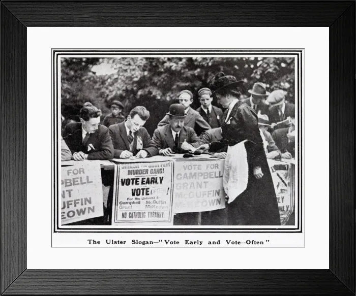 Framed Print : The Ulster Slogan - Vote Early and Vote Often - woman voting Framed Print : The Ulster Slogan - Vote Early and Vote Often - woman voting
