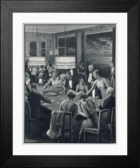 Framed Print : Gambling taking place on a terrace on a summers evening in Monte Carlo. Date: 1934
