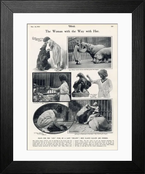 Framed Print : Gladys Callow, the woman with a way with her pictured with various animals at London Framed Print : Gladys Callow, the woman with a way with her pictured with various animals at London