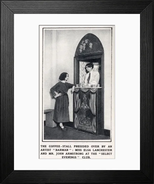 Framed Print : The coffee-stall presided over by an artist barman : Miss Elsa Lanchester Framed Print : The coffee-stall presided over by an artist barman : Miss Elsa Lanchester