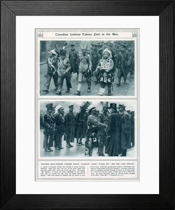Framed Print : Canadian Indians in traditional dress taking part in the war. Date: 1916