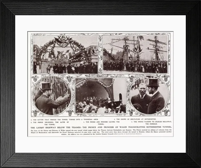 Framed Print : Crowds of spectators came to see Prince and Princess of Wales (later George V and Mary of Teck) open the new Rotherhithe Tunnel, between Rotherhithe and Stepney. Date: 12th June 1908