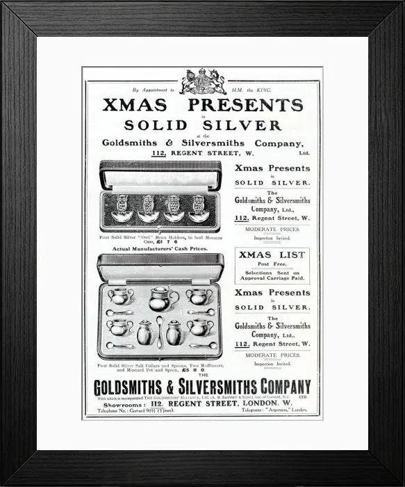 Framed Print : Advert for Xmas presents in solid silver at the Goldsmiths & Silversmiths Company